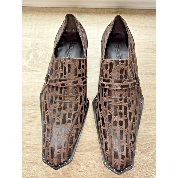 ZOTA UNIQUE Men\'s Suede Leather Geometric Lattice Pattern Dress Shoes Brown 11